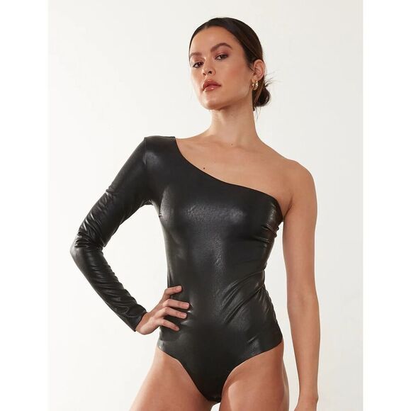 Commando Black Onesleeve Faux Leather Bodysuit - Picture 1 of 11